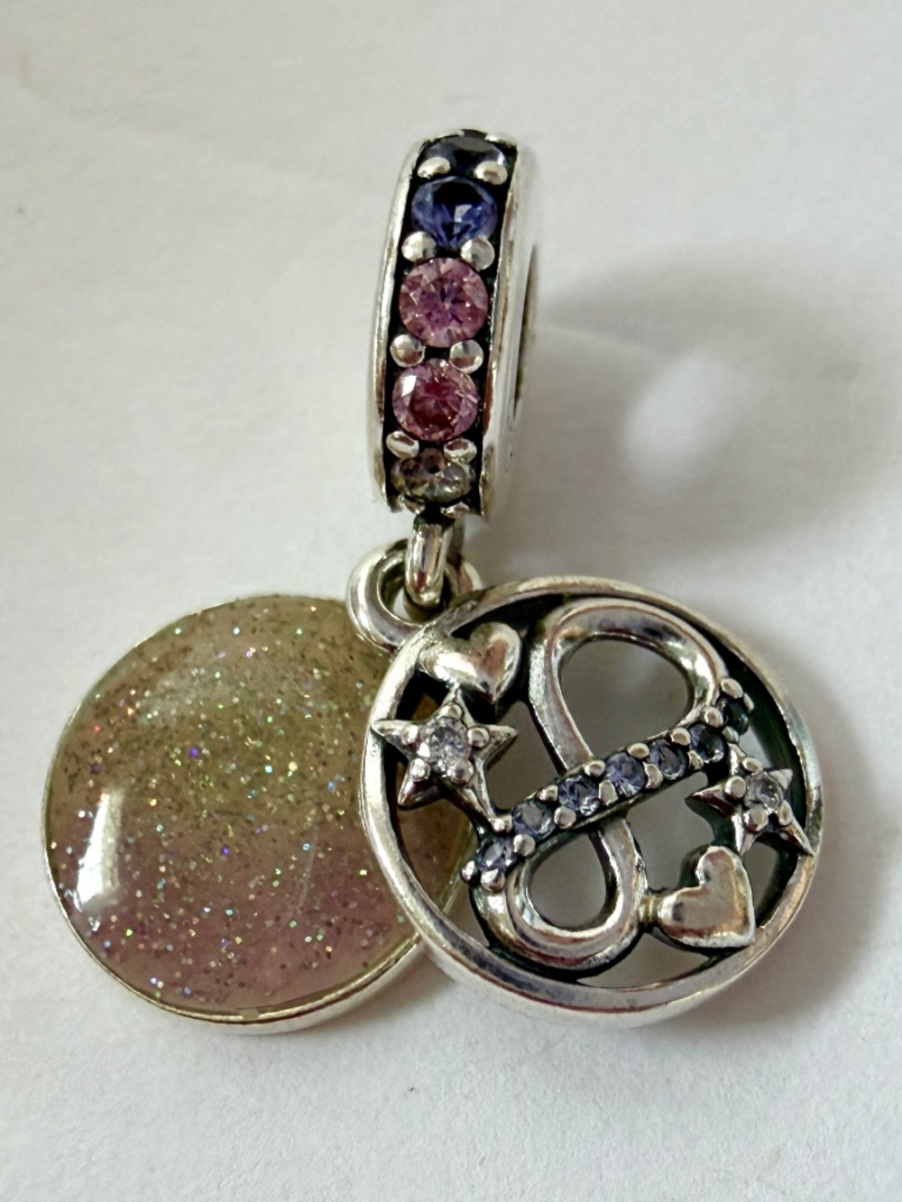 Retired Pandora Charm Glittering Infinity Hearts and Stars Dangle Charm